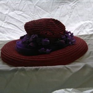 Red Hat Society Hat with Purple scarf and Flowers